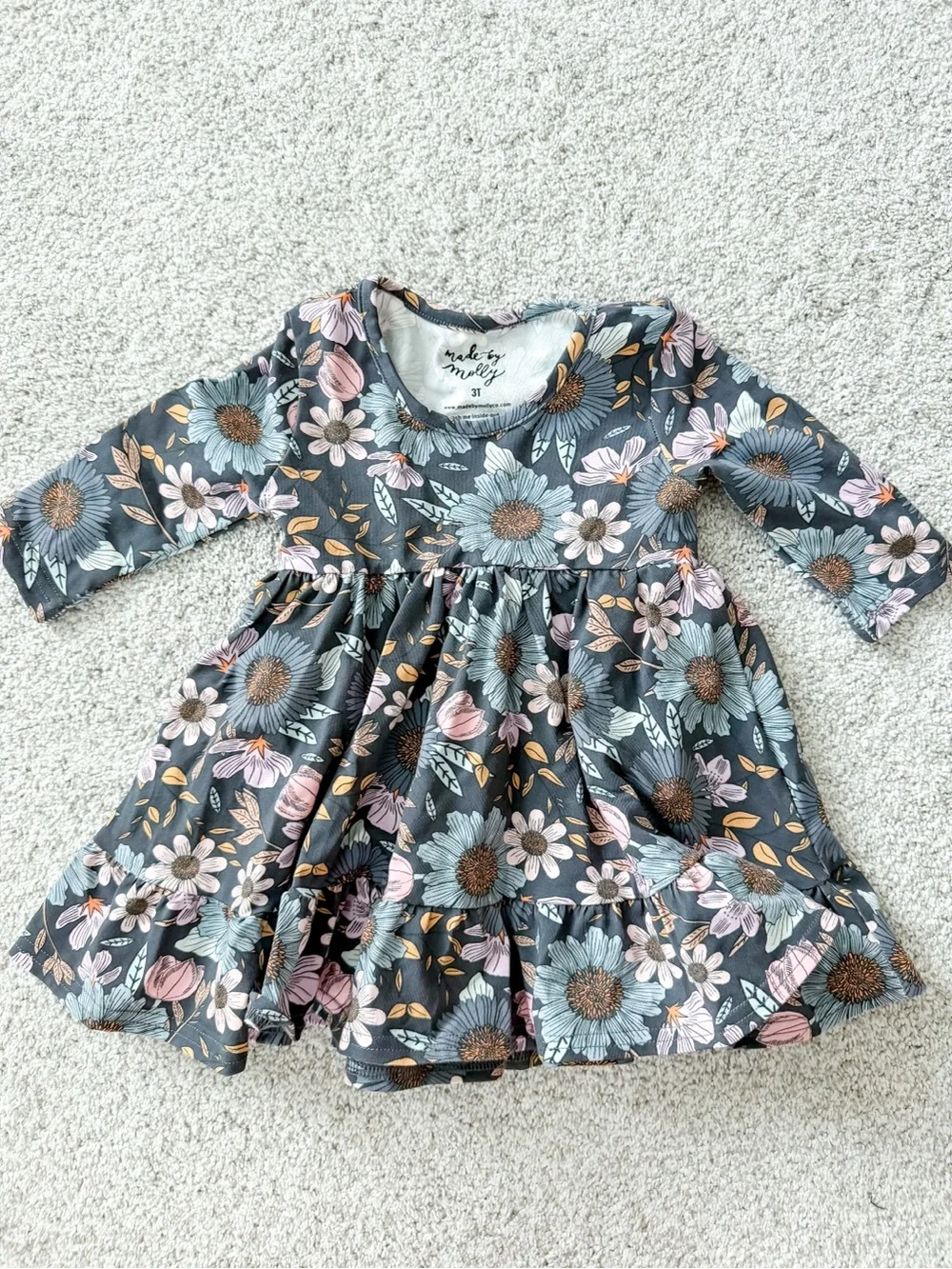 Gray Floral 3/4-Sleeve Kids Peplum top